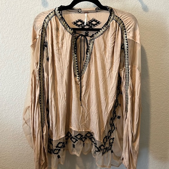 Free People Eden Beige Long Sleeve Top M - Picture 3 of 4